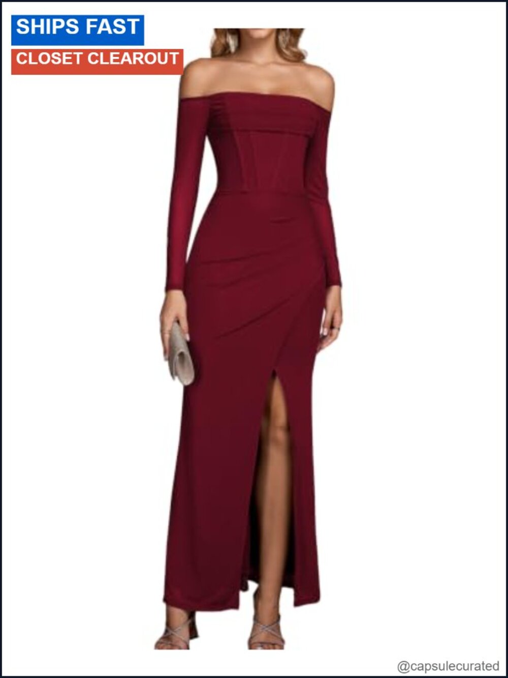 Off the Shoulder Long Sleeve Mesh Maxi Dress Formal Wedding Guest